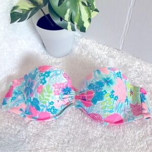 Victoria Secret pink blue green Floral strapless/halter bandeau swim top…